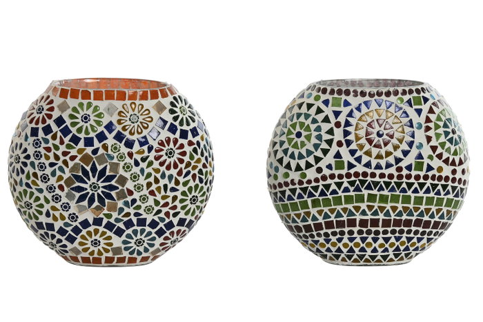 DKD Home Decor Lámpara de Sobremesa de Cristal Mosaico Multicolor (Pack de 2)