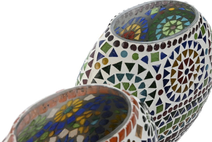 DKD Home Decor Lámpara de Sobremesa de Cristal Mosaico Multicolor (Pack de 2)