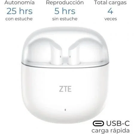 ZTE Auriculares Bluetooth Buds 2 EB64G-W Inalámbricos con Estuche de Carga y Autonomía de 25 Horas Blancos ZTE Auriculares Bluetooth Buds 2 EB64G-W Inalámbricos con Estuche de Carga y Autonomía de 25 Horas Blancos