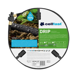 Cellfast Manguera Porosa de Riego por Goteo ½ pulg, ø12,5 mm x 22,5 m con Conector Rápido y Extensión, Resistente UV y Anti-Algas