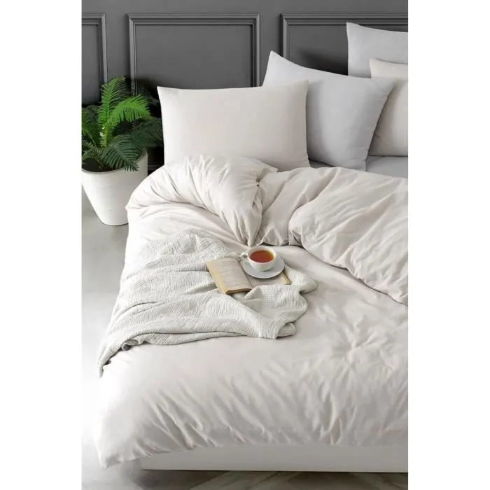 Juego de Cama 220x240 cm + 2 Fundas de Almohada 60x60 cm 70% Algodón 30% Poliéster Beige ASI8684283020133