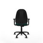 Silla de oficina Algarra con mecanismo Contacto permanente básico tapizada con Similpiel color Verde botella. Equipada con Base poliamida negra, Brazos 1D y Ruedas de parqué