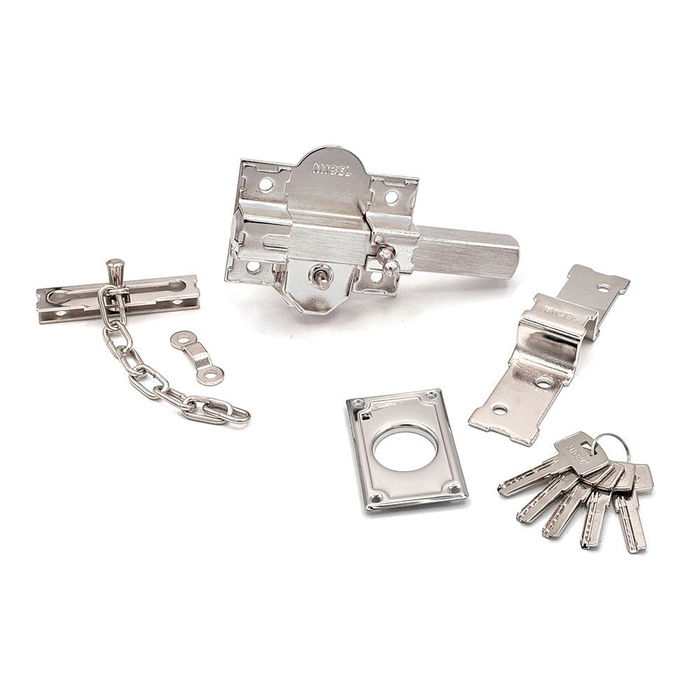 MICEL Cerrojo de Sobreponer Modelo CRR10, con Placa de 86mm y Cilindro Redondo de 50mm, Acabado Níquel, Acero, Reversible, Incluye 5 Llaves de Seguridad