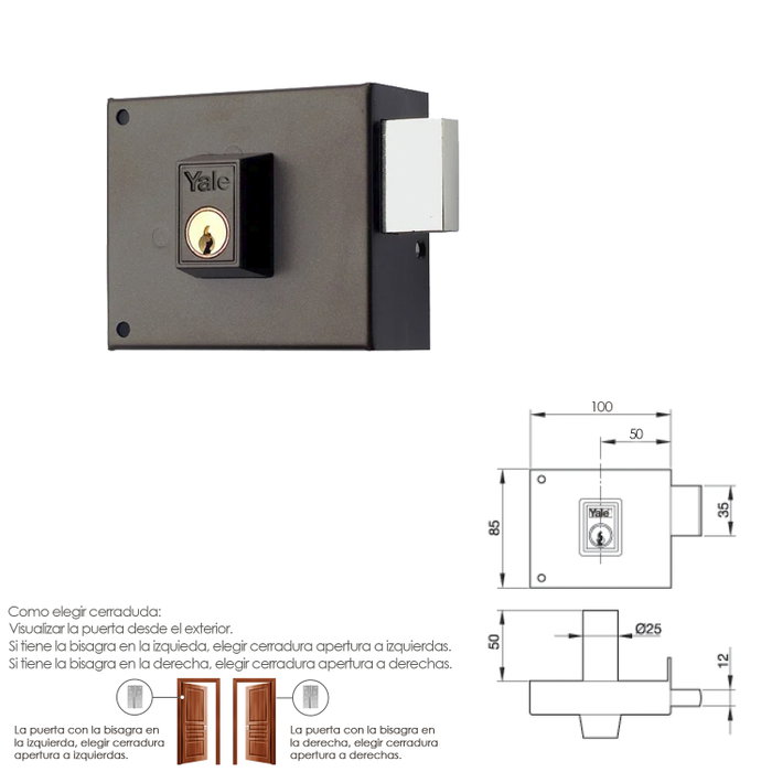 YALE Cerradura de sobreponer 124-a/hp/10 Derecha YALE Cerradura de sobreponer 124-a/hp/10 Derecha