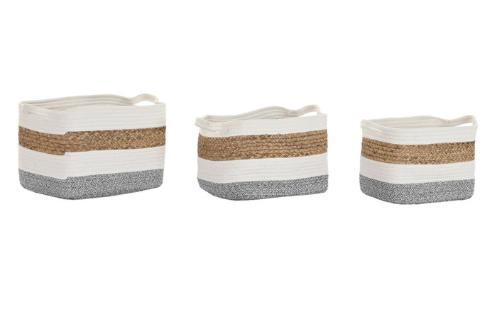 DKD Home Decor Set de 3 Cestas de Fibra y Algodón Blanco y Natural 36x27x27 cm DKD Home Decor Set de 3 Cestas de Fibra y Algodón Blanco y Natural 36x27x27 cm