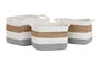 DKD Home Decor Set de 3 Cestas de Fibra y Algodón Blanco y Natural 36x27x27 cm