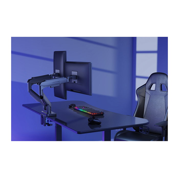 LC-Power Soporte para Monitor LC-EQ-A34B-D FLEXX, Doble Brazo, Abrazadera, VESA 100x100, Hasta 86,4 cm (34") y 40 kg, Negro