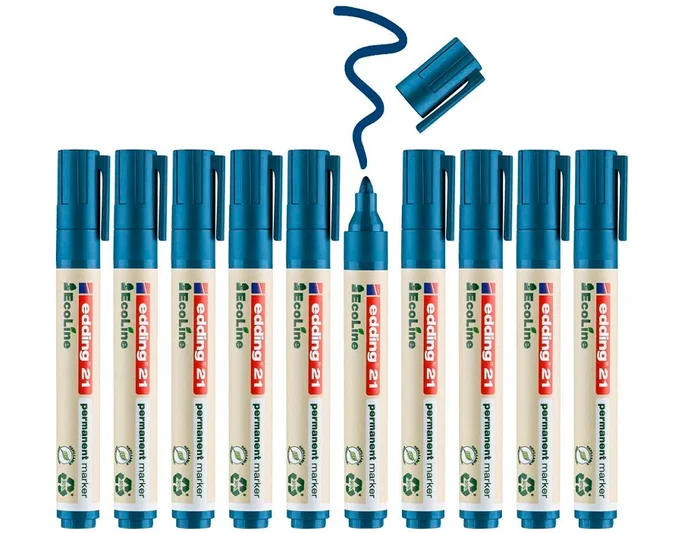 Edding 21 Marcador Permanente Ecoline Azul Punta Redonda 1,5-3 mm Recargable 90% Reciclado Edding 21 Marcador Permanente Ecoline Azul Punta Redonda 1,5-3 mm Recargable 90% Reciclado