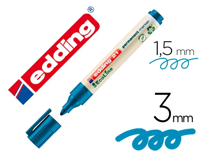 Edding 21 Marcador Permanente Ecoline Azul Punta Redonda 1,5-3 mm Recargable 90% Reciclado Edding 21 Marcador Permanente Ecoline Azul Punta Redonda 1,5-3 mm Recargable 90% Reciclado