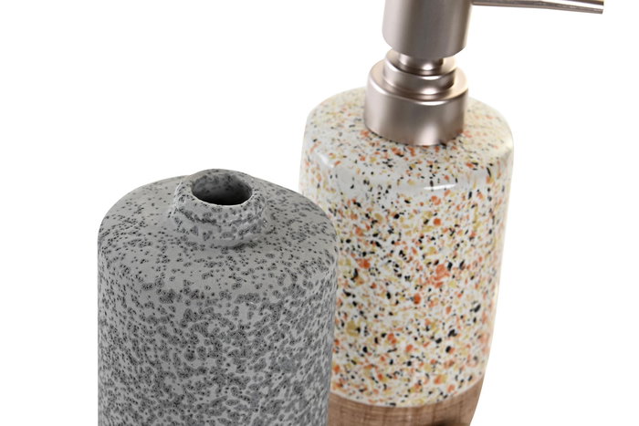 DKD Home Decor Dosificador Gres Plástico Beige Gris 350 ml 6.5 x 18.5 x 6.5 cm (12 Unidades)