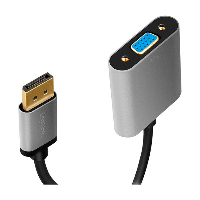 LogiLink Adaptador DisplayPort macho a VGA hembra, 1080p/60Hz, aluminio, negro/gris, 0.15 m