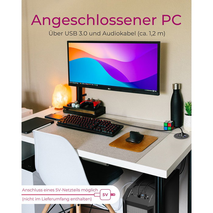 ICY BOX IB-HUB1404A Hub de escritorio con 2 lectores de tarjetas, puertos de audio, función de carga USB y LED indicadores, Negro
