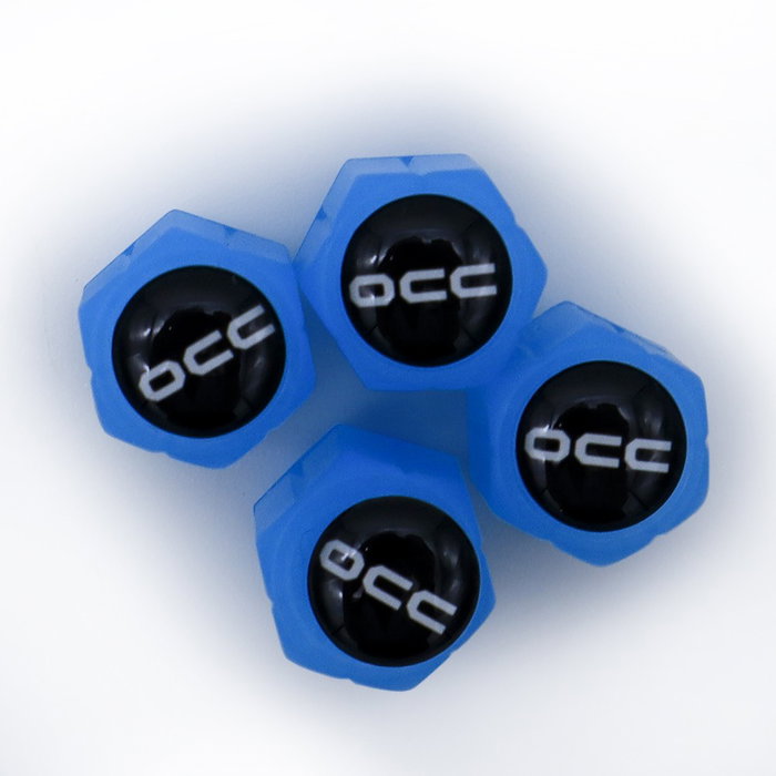 OCC Sport Tapones de Válvula Led Azul Fluorescente OCCLEV004, Set de 4 Unidades en ABS para Personalización de Ruedas