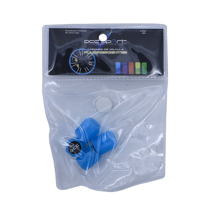 OCC Sport Tapones de Válvula Led Azul Fluorescente OCCLEV004, Set de 4 Unidades en ABS para Personalización de Ruedas