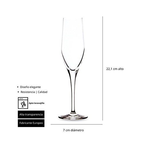 Elba Copa Cava Cristal, Modelo Summa, 18 cl / 221 mm de Alto, Borde Fino, Diámetro 67.5 mm, Cristalería (Set de 6) Elba Copa Cava Cristal, Modelo Summa, 18 cl / 221 mm de Alto, Borde Fino, Diámetro 67.5 mm, Cristalería (Set de 6)