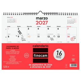 Finocam Calendario de Pared 16 Meses L-340x240 mm para Escribir Neutro 2026-2027