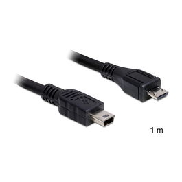 DeLOCK Cable USB 2.0, 1 m, Macho Micro-USB B a Macho Mini-USB B, Negro, Transferencia hasta 480 Mbit/s