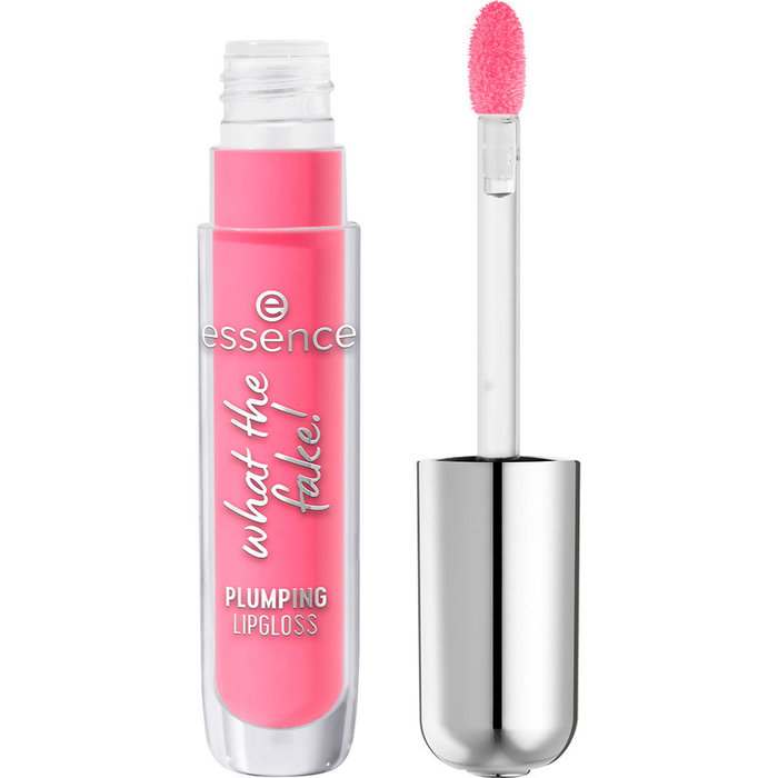 Essence WHAT THE FAKE! Brillo de labios voluminizador, #102-Pink About It, 4 ml, con ácido hialurónico y vitamina E, efecto volumizador e hidratante, sin microplásticos