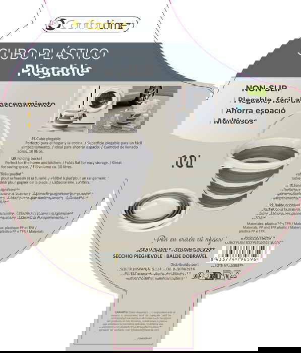 Confortime Cubo Plegable de Plástico 10 Litros 33x33x24.5 cm (12 Unidades)