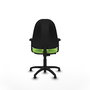 Silla de oficina Algarra con mecanismo Contacto permanente básico tapizada con Tela color Pistacho. Equipada con Base poliamida negra, Brazos 2Dy Topes