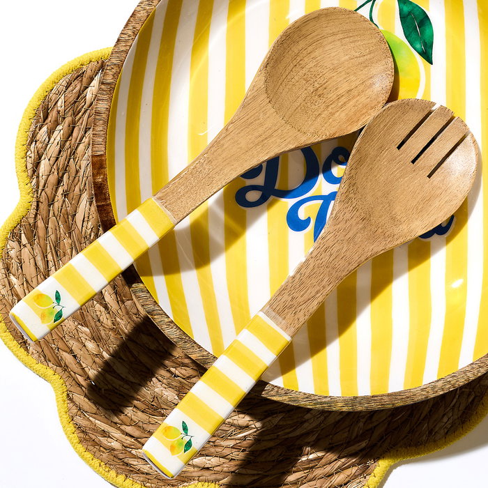 Home Deco Factory Dolce Vita Juego De 2 Cubiertos De Servir, Mangos Amarillos