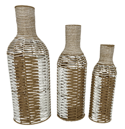 DKD Home Decor Set de 3 Jarrones de Fibra y Metal Marrón Natural
