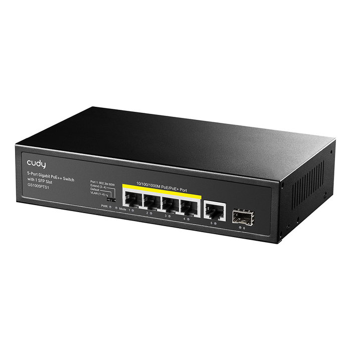 Cudy GS1005PTS1 Switch Gigabit Ethernet 5 Puertos + 1 SFP, 4 Puertos PoE+, Montaje en Rack/Pared