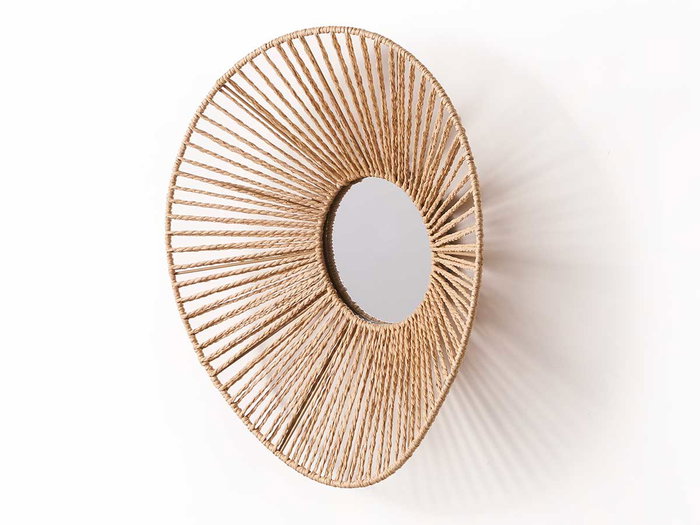 Giftdecor Espejo Oval Vuelo Cuerda 43 cm x 38 cm x 13.5 cm Vidrio Metal Papel Natural (Set de 4)