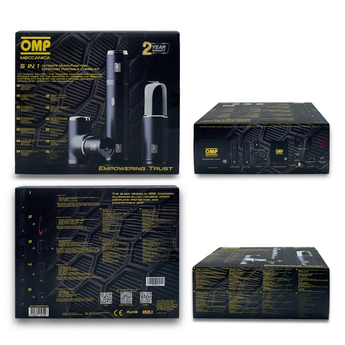 OMP Kit Portátil Multifunción 5 en 1 con Arrancador, Compresor, Aspiradora, Linterna y Power Bank