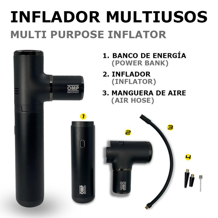 OMP Kit Portátil Multifunción 5 en 1 con Arrancador, Compresor, Aspiradora, Linterna y Power Bank