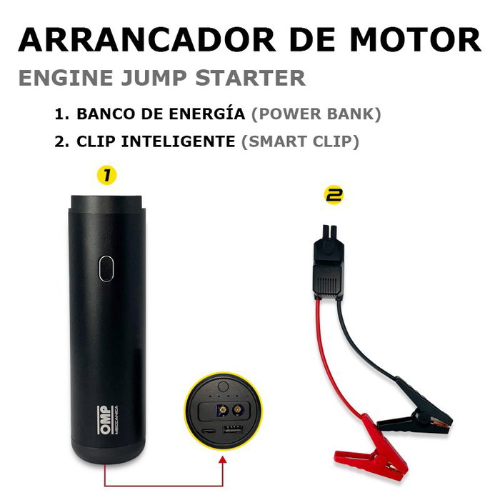OMP Kit Portátil Multifunción 5 en 1 con Arrancador, Compresor, Aspiradora, Linterna y Power Bank