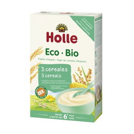 Holle Papilla 3 Cereales Bio 250g – Sin Gluten, Arroz Integral, Maíz y Mijo