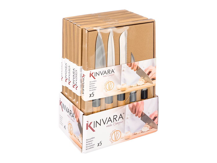 KINVARA Set de 5 cuchillos de bambú y metal, Marrón KINVARA Set de 5 cuchillos de bambú y metal, Marrón
