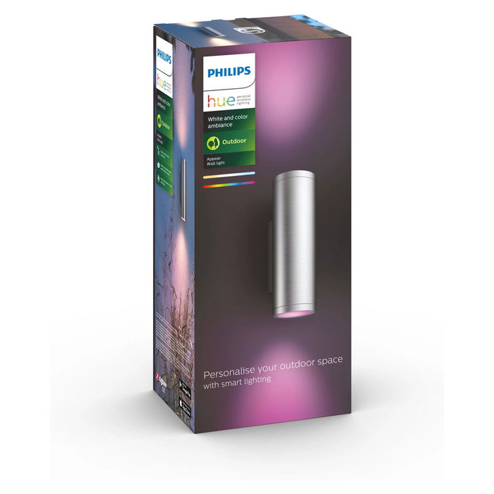 Philips Aplique de Exterior Hue White & Color Ambiance Appear, Acero Inoxidable, 1200lm Philips Aplique de Exterior Hue White & Color Ambiance Appear, Acero Inoxidable, 1200lm