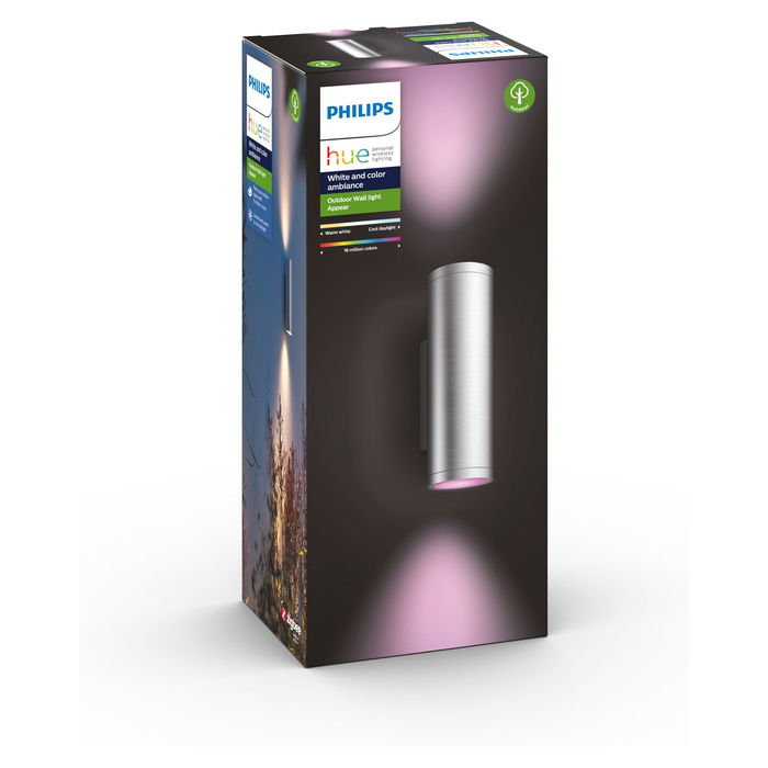 Philips Aplique de Exterior Hue White & Color Ambiance Appear, Acero Inoxidable, 1200lm Philips Aplique de Exterior Hue White & Color Ambiance Appear, Acero Inoxidable, 1200lm