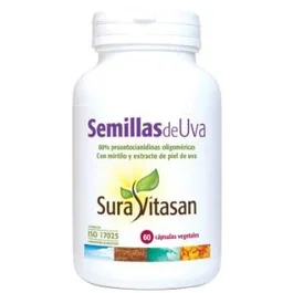 Sura Vitasan Semillas de Uva OPC 60 Cápsulas - Extracto de Semilla y Piel de Uva con Mirtilo - Complemento Alimenticio de Proantocianidinas