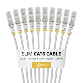 StarTech Paquete de 10 Cables de Red CAT6 Slim de 25 cm, Gris