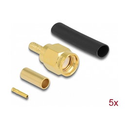 DeLOCK Conector Coaxial RP-SMA Macho para Engarzar RG-174/RG-316 con Tubo Termorretráctil, 5 Piezas