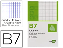 Liderpapel Bloc de Notas Cuadriculado 4mm B7 80 Hojas 60 g/m2 Perforado 70x125x90 mm