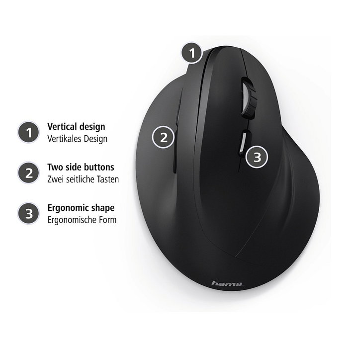 Hama EMC-500 Ratón Ergonómico Negro