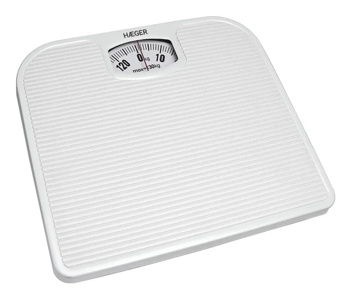Haeger BS-MEC.013A Báscula de Baño Analógica Blanco 130 kg Capacidad Máxima - Forma Plaza, Precisión 1 kg