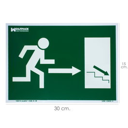 WOLFPACK LINEA PROFESIONAL Señal Fluorescente Salida Escalera Derecha Abajo 21x30 cm
