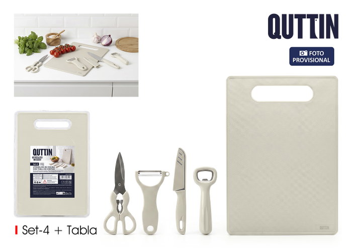 Quttin Set de 4 Utensilios de Cocina con Tabla de Cortar de 12 Piezas Quttin Set de 4 Utensilios de Cocina con Tabla de Cortar de 12 Piezas