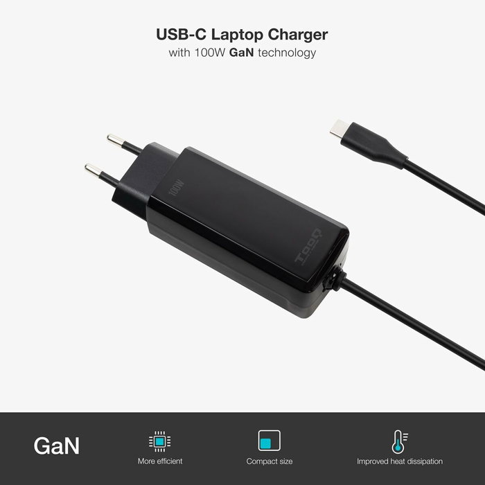 TOOQ Cargador de Portátil GaN USB-C PD 100W Negro