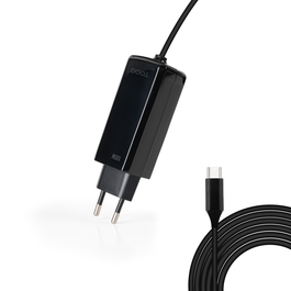 TOOQ Cargador GaN USB-C Power Delivery PD 100W para Portátil, 1 Puerto, Voltaje Universal 110-240V, Cable 1.8m, Color Negro