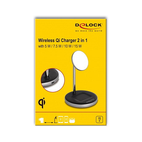 DeLOCK Cargador inalámbrico 2 en 1 Qi 15 W con soporte para smartphone DeLOCK Cargador inalámbrico 2 en 1 Qi 15 W con soporte para smartphone
