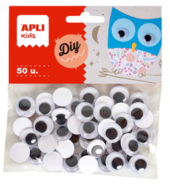 APLI PAPER Bolsa de 100 Ojos Móviles Adhesivos Negros de 15 mm