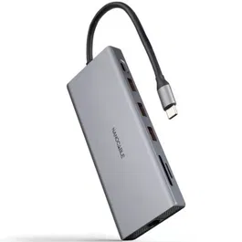 Nanocable Docking USB-C 12 en 1, 10.16.4612, 2xHDMI 4K 60Hz, DP 4K 60Hz, RJ45 Gigabit, 3xUSB-A 3.2, USB-C PD 100W, Lector Tarjetas, Gris