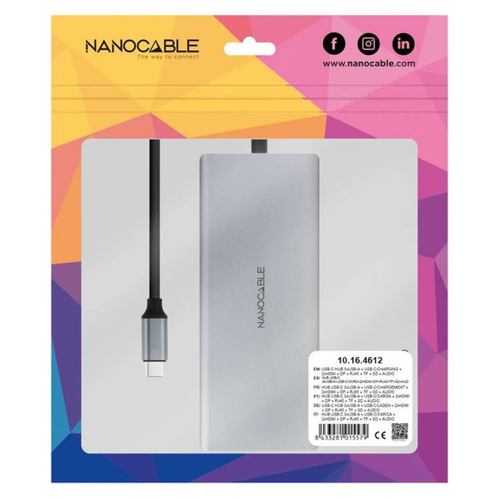 Nanocable Hub USB-C 12 en 1 con HDMI 4K, DisplayPort y PD 100W Gris Nanocable Hub USB-C 12 en 1 con HDMI 4K, DisplayPort y PD 100W Gris