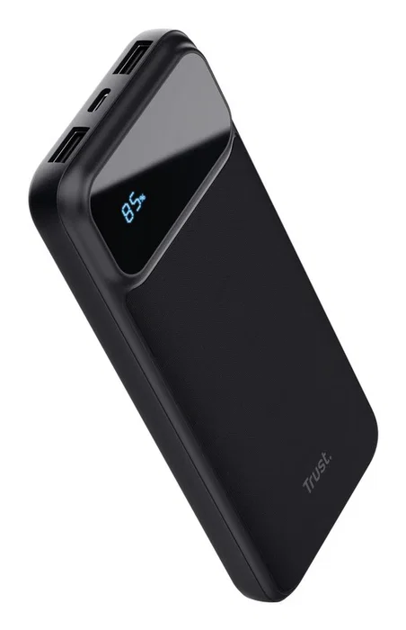 Trust 25882 Batería Externa Power Bank 10000 mAh Negro - Carga Rápida 20W Power Delivery 3.0 & Quick Charge 3.0 con 2xUSB-C + 1xUSB-A, Pantalla LED